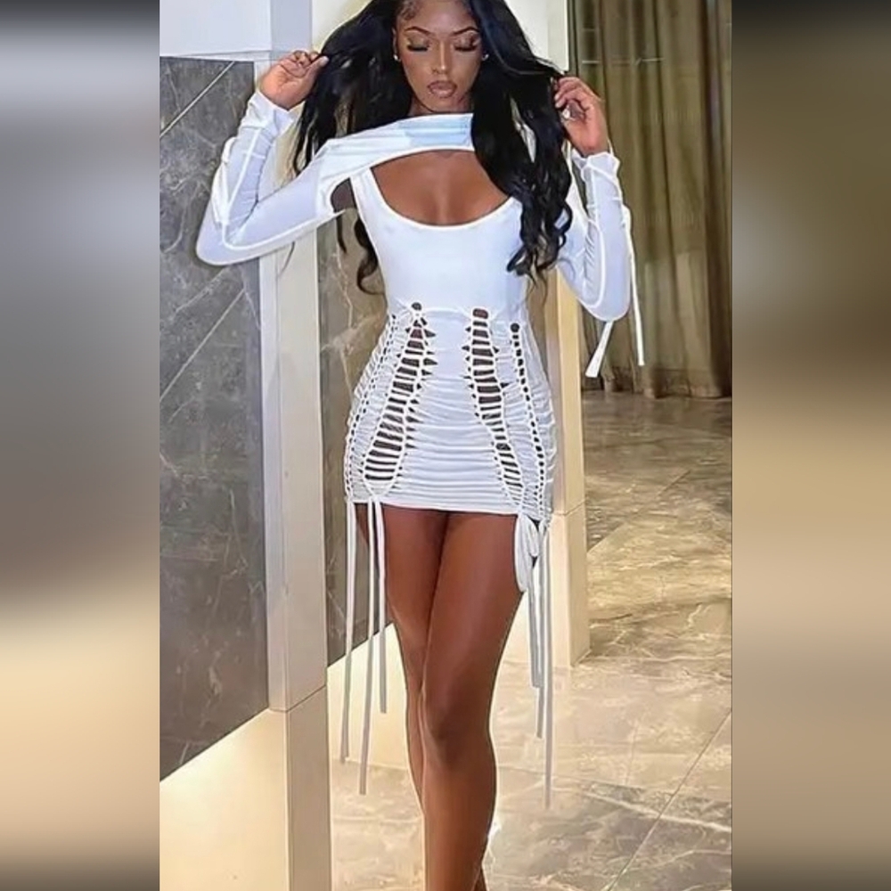 White Cut Out Lace-Up Dress Set